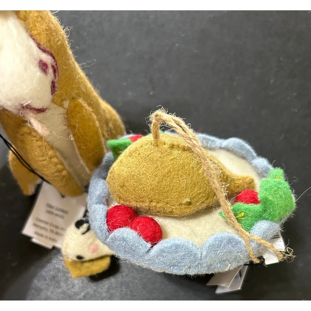 Creative Co-op Felt Wool Animal Ornaments Set/2 Tan Reindeer Dog Kellie Montana